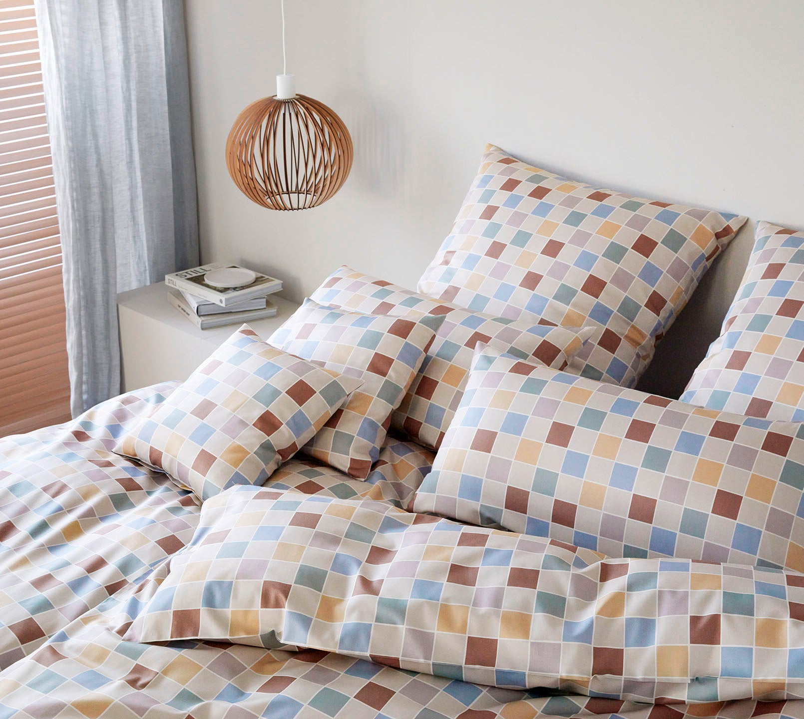 Satin Bettwäsche Scrabble in Natur Karo Schlafzimmer #farbe_Scrabble Natur