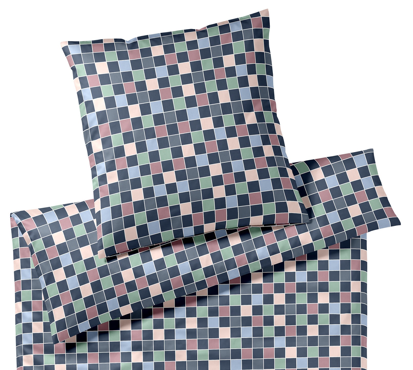 Satin Bettwäsche Scrabble in Nachtblau Karo Freisteller #farbe_Scrabble Nachtblau