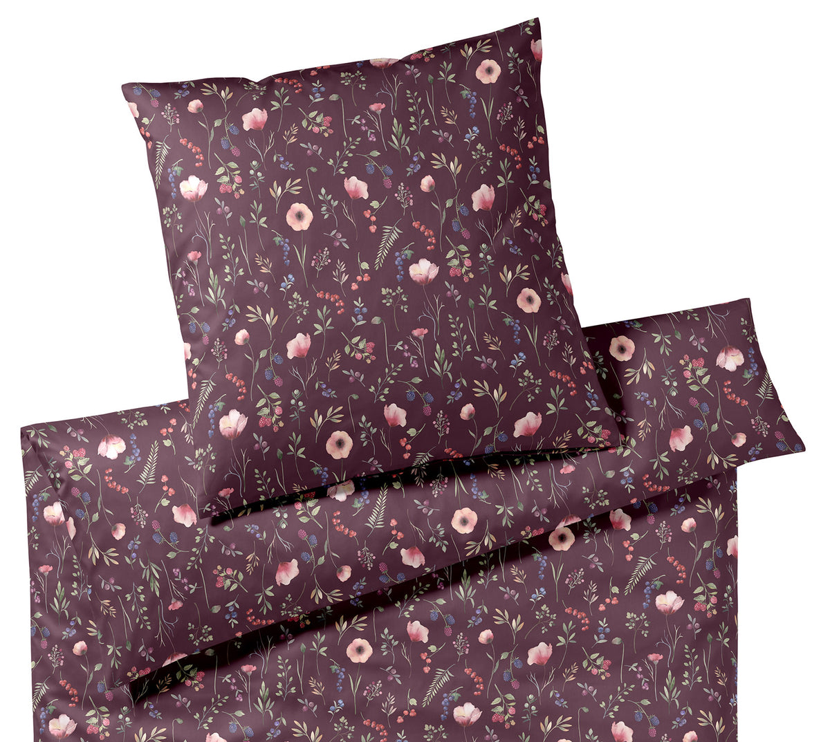 Satin Bettwäsche Sorbet in Beere Blumen Freisteller #farbe_Beere