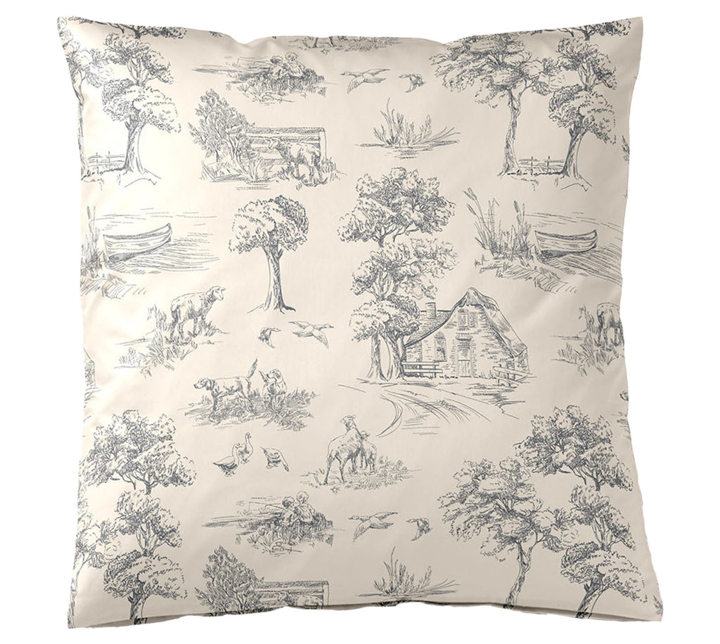 Satin Bettwäsche Toile de Jouy in Greige Freisteller Kissen #farbe_Greige