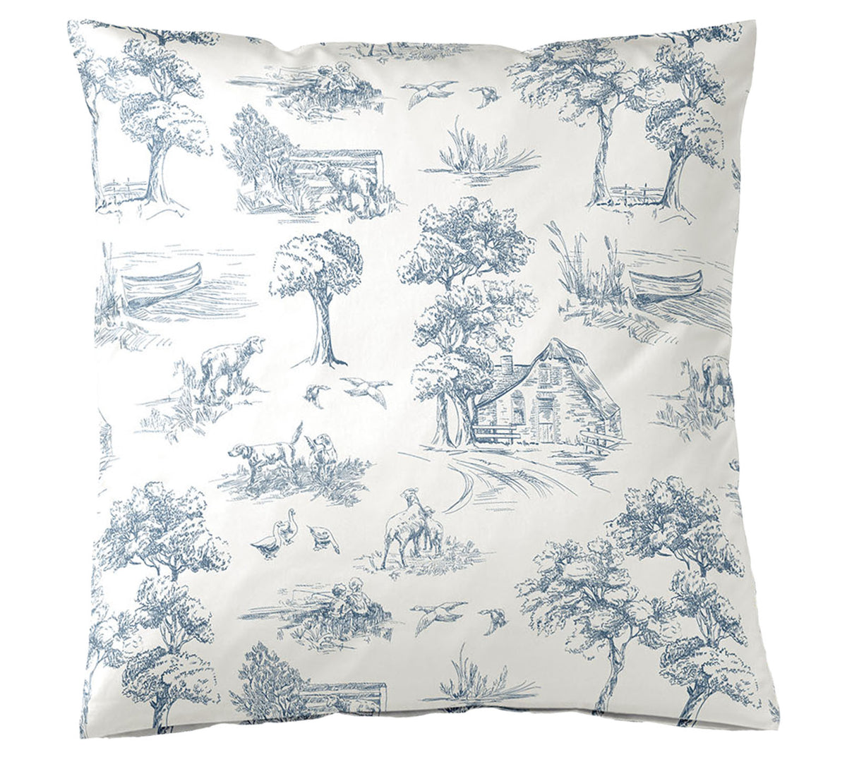 Satin Bettwäsche Toile de Jouy in Marine Freisteller Kissen #farbe_Marine