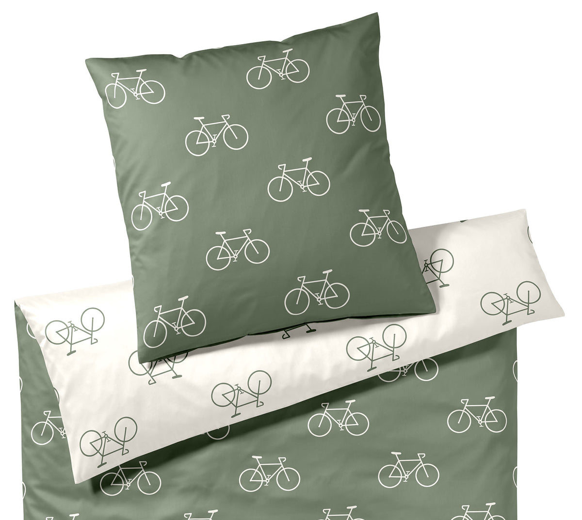 Satin Wende Bettwäsche Velo in Moos Fahrrad Freisteller #farbe_Moos