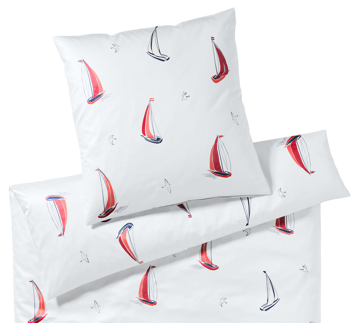 Satin Bettwäsche Segelschiffe Bateau in Rot Freisteller #farbe_Bateau Rot
