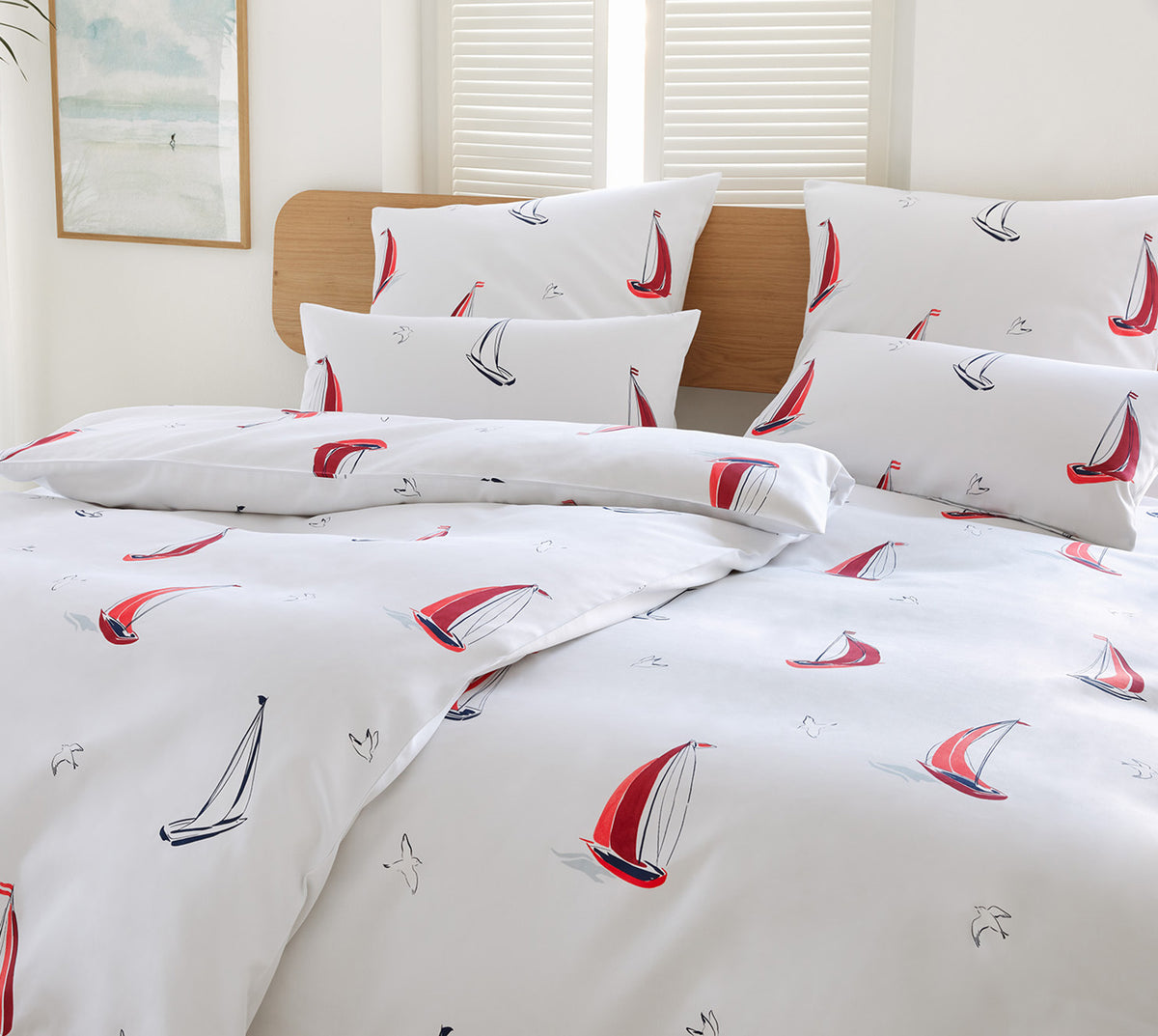 Satin Bettwäsche Segelschiffe Bateau in Rot Schlafzimmer #farbe_Bateau Rot