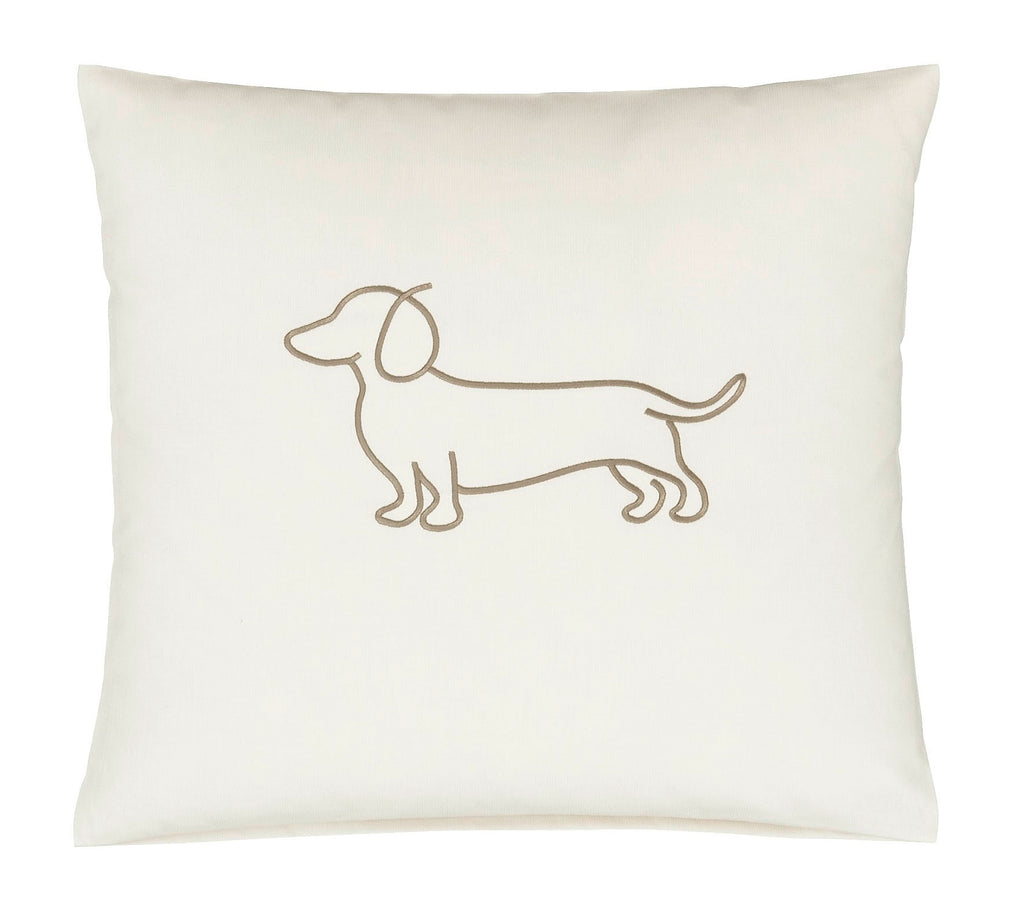 Satin Kissen 40x40 Companion in Natur-Beige Hundesilhouette Stickerei #farbe_Natur-Beige Kissen