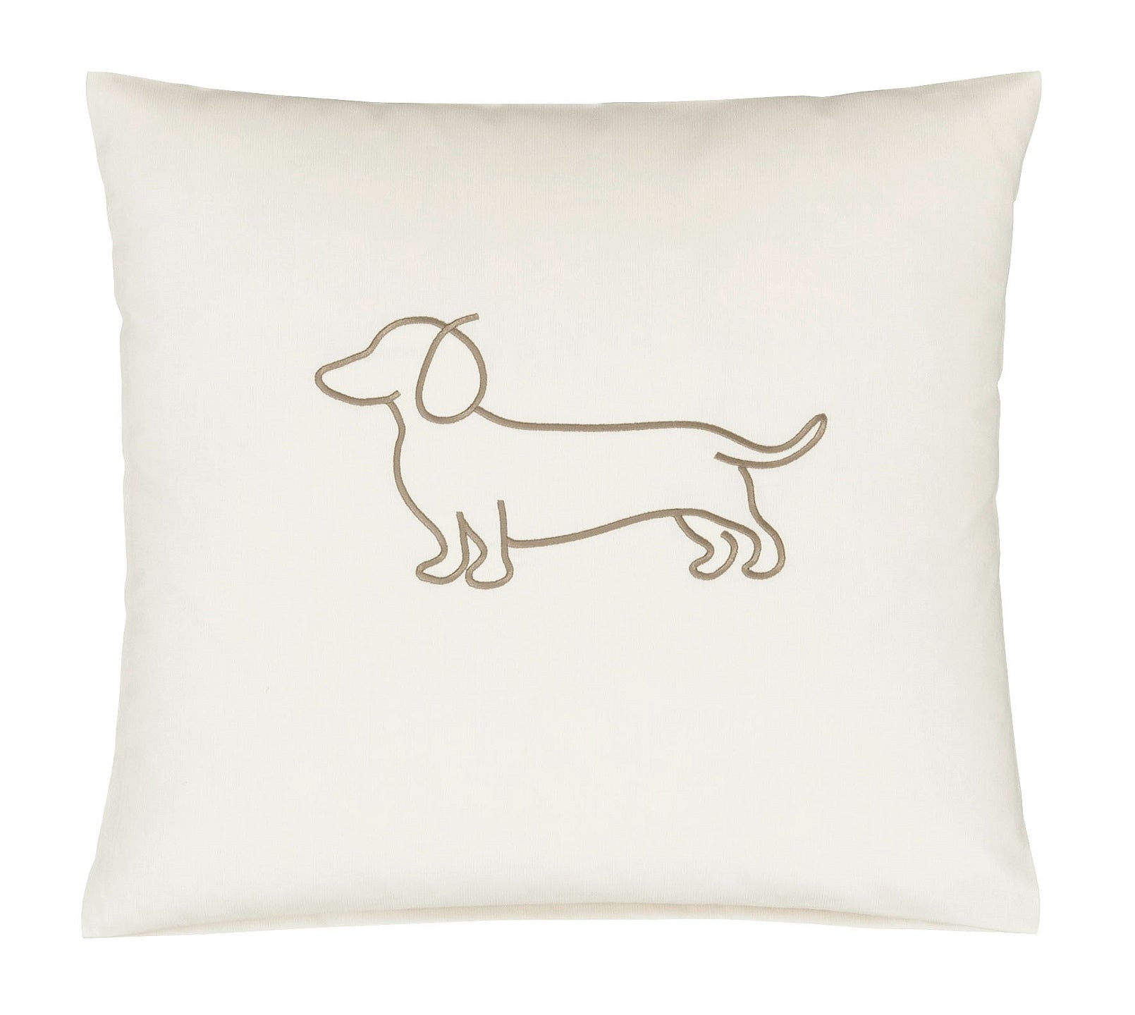 Satin Kissen 40x40 Companion in Natur-Beige Hundesilhouette Stickerei #farbe_Companion Natur-Beige Kissen