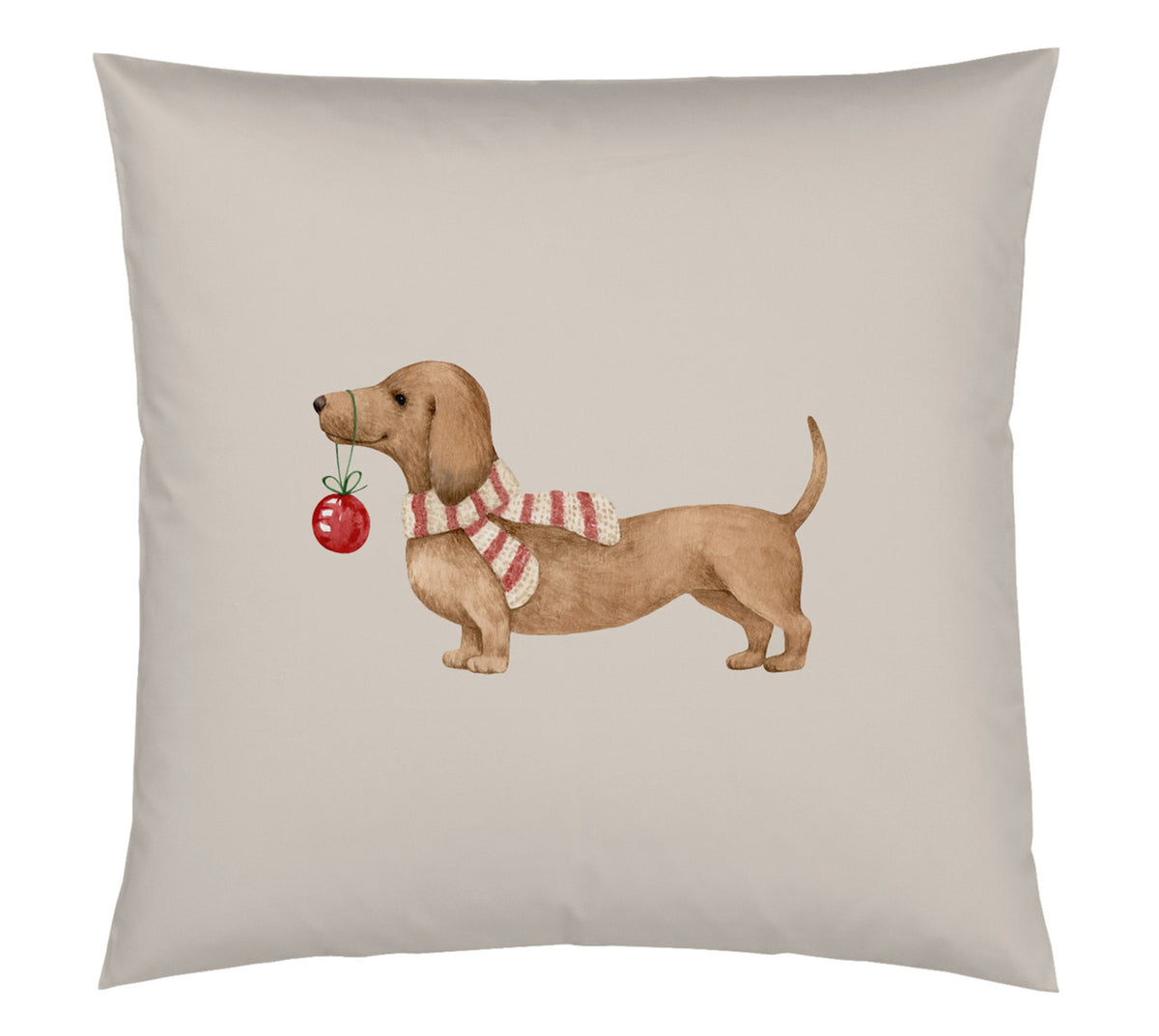 Satin Kissen Eddie in Sand Freisteller Dackelmotiv #farbe_Sand