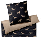 Satin Wende-Bettwäsche Dogs in Natur-Beige Hundepfoten Freisteller #farbe_Schwarz-Beige