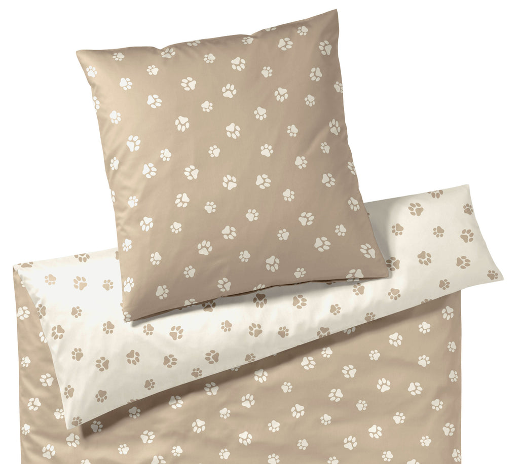 Satin Wende-Bettwäsche Paws in Natur-Beige Hundepfoten Freisteller #farbe_Natur-Beige