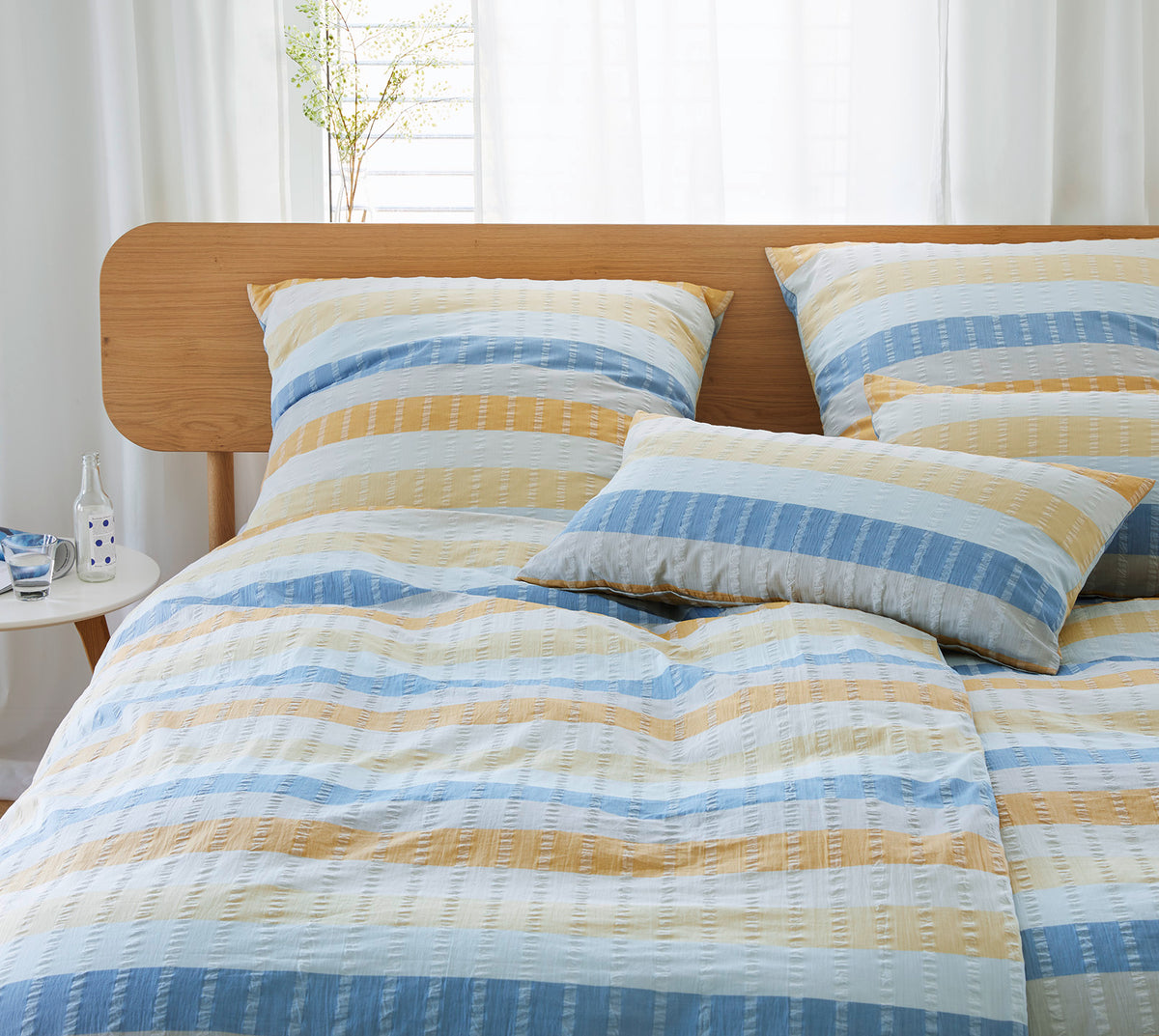 Seersucker Bettwäsche Gotland in Sonnengelb Streifen Schlafzimmer #farbe_Gotland Sonne