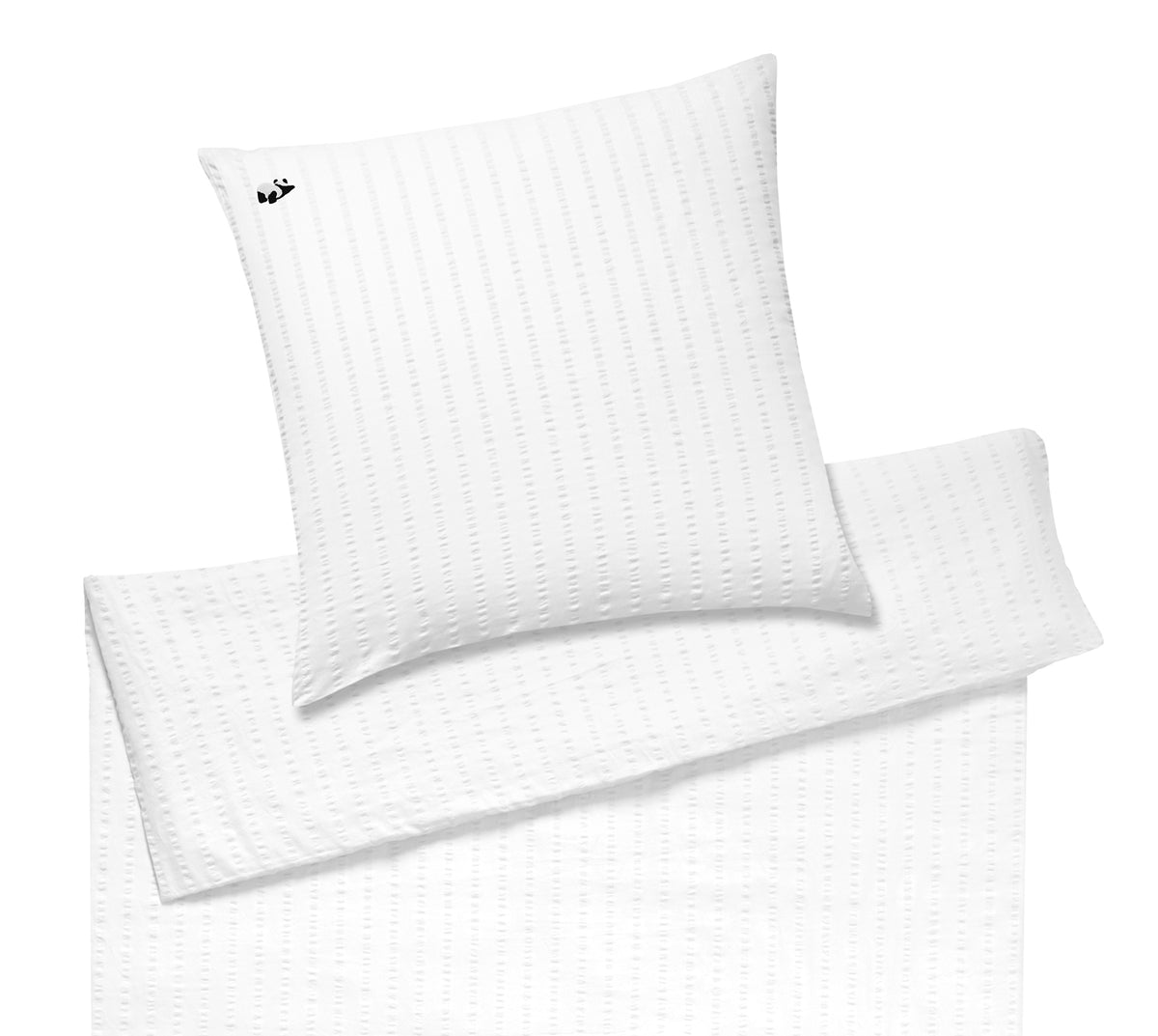 Seersucker Kinderbettwaesche Lovely Stripe in Weiss Streifen Pandabärstickmotiv Freisteller #farbe_Lovely Stripe Weiß