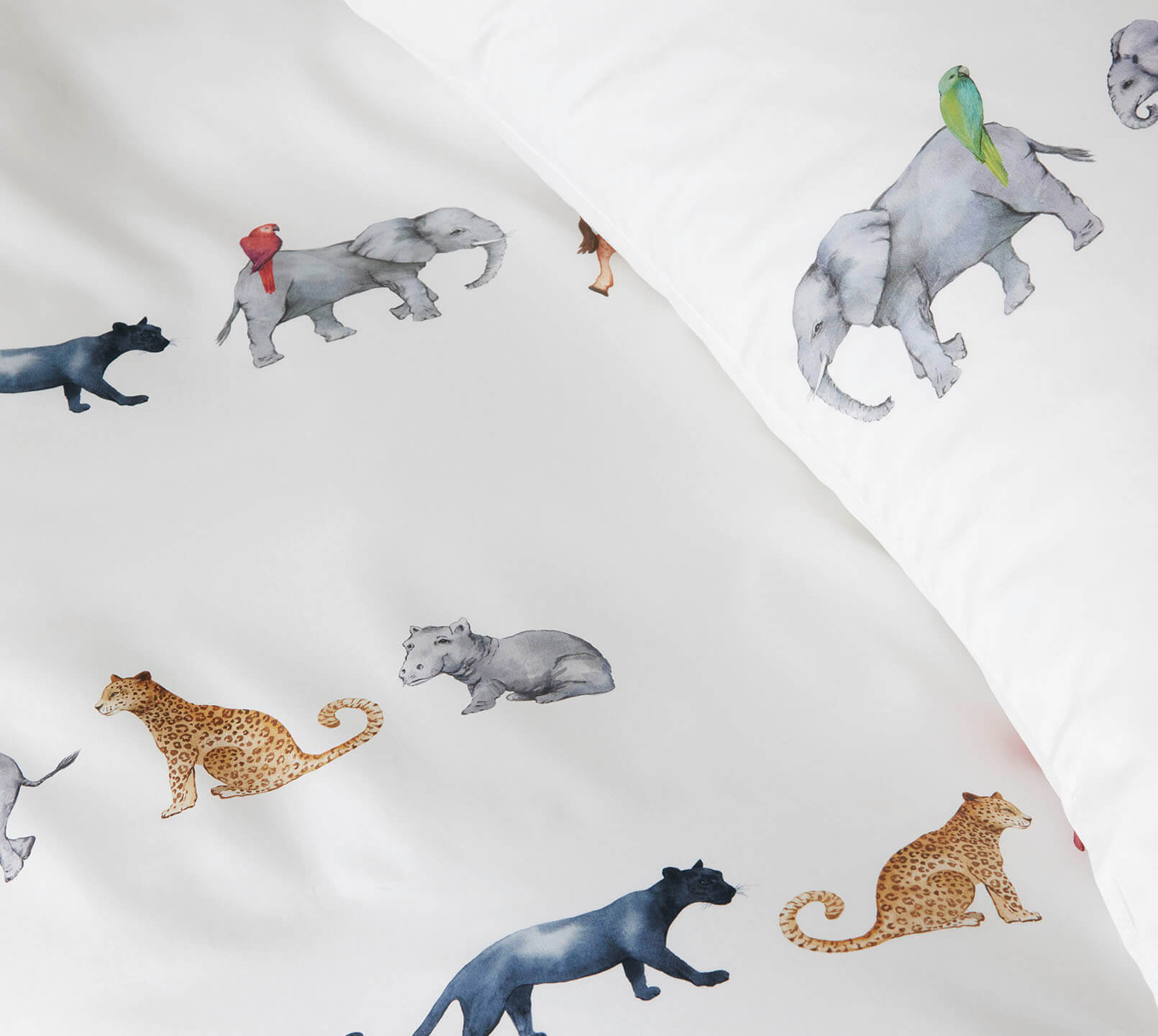 Seiden Satin Bettwäsche Parade in Weiß Tiermotive Detail 1 #farbe_Parade Weiß