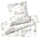 Seiden Satin Bettwäsche Songbird in Weiß Blumen und Vogelmotiv Freisteller #farbe_Weiß