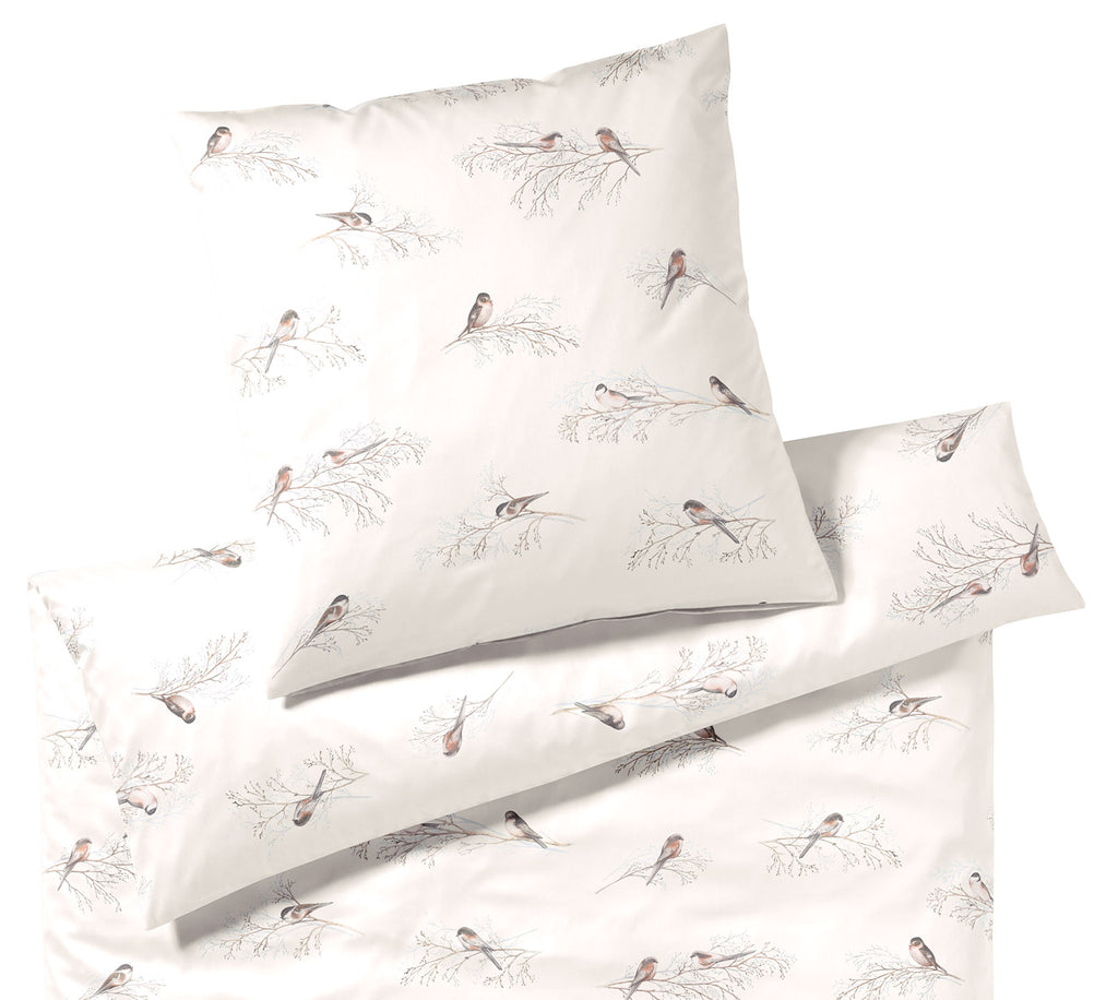 Seiden Satin Bettwäsche Spätzchen in Ecru Vogelmotiv Freisteller #farbe_Ecru