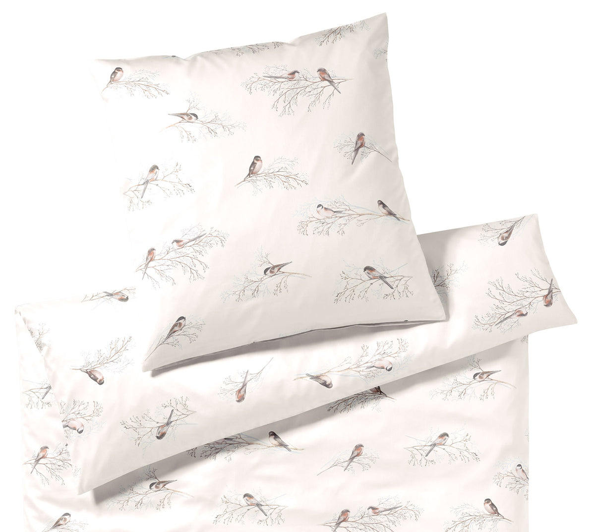 Seiden Satin Bettwäsche Spätzchen in Ecru Vogelmotiv Freisteller #farbe_Ecru