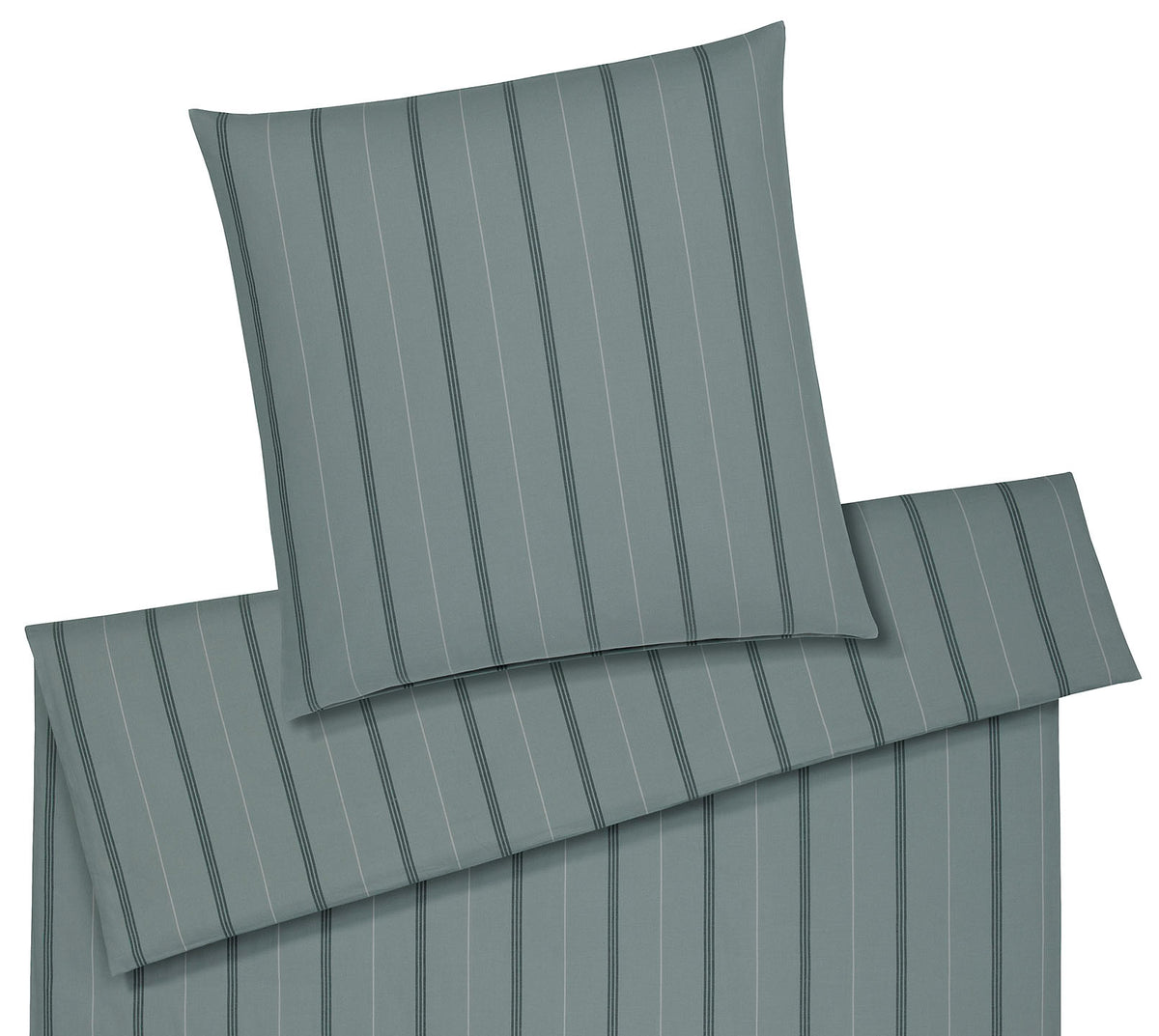 Softflanell Bettwäsche Cornwall in Tannengrün Streifen Freisteller #farbe_Tannengrün