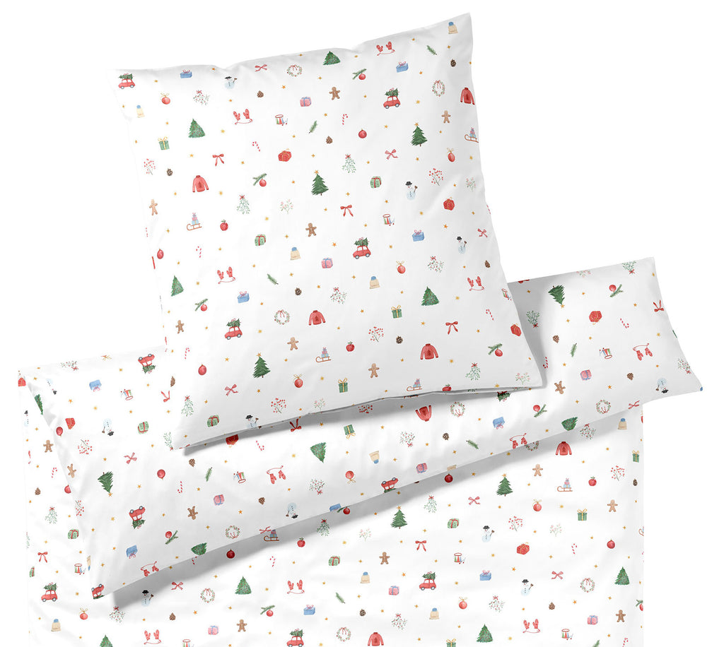 Softflanell Bettwäsche Joyful in Weiß Weihnachtsmotive Detail #farbe_Weiß
