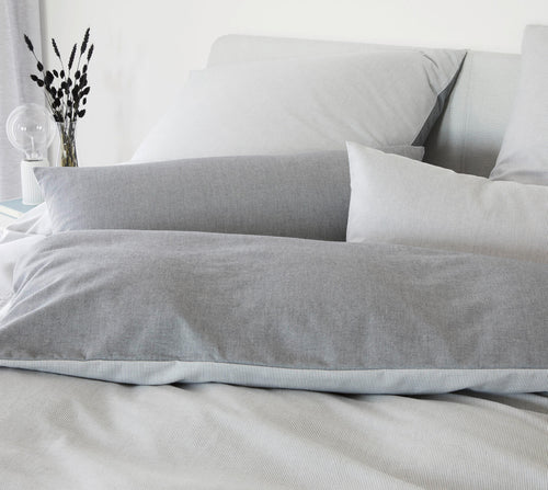Softflanell Wende Bettwäsche Tender Silver in Uni Streifen Schlafzimmer #farbe_Silver