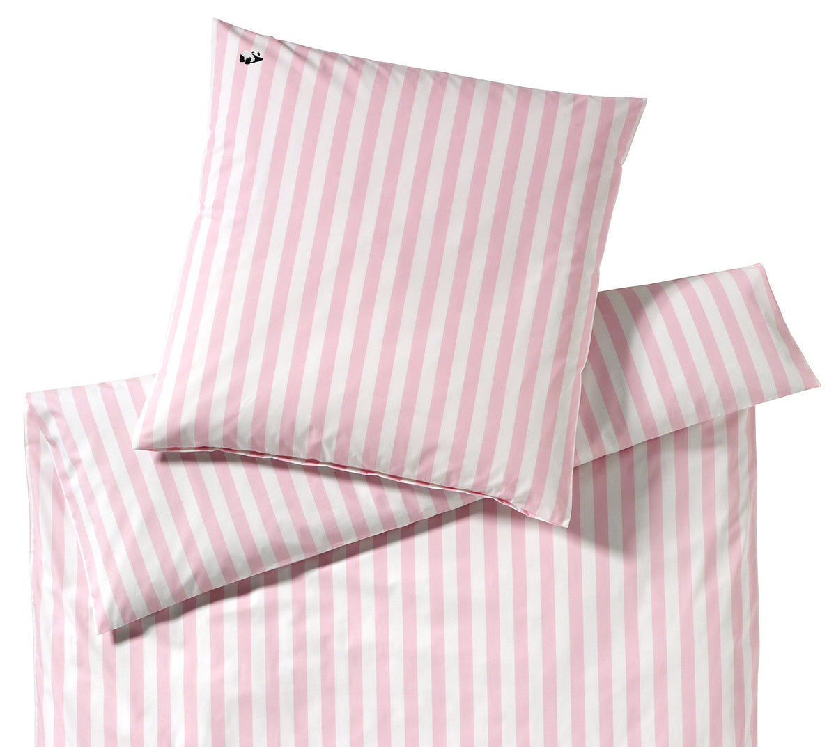 Web Perkal Kinderbettwäsche Happy Stripe in Rose Streifen Pandabärstickmotiv Freisteller #farbe_Happy Stripe Rose