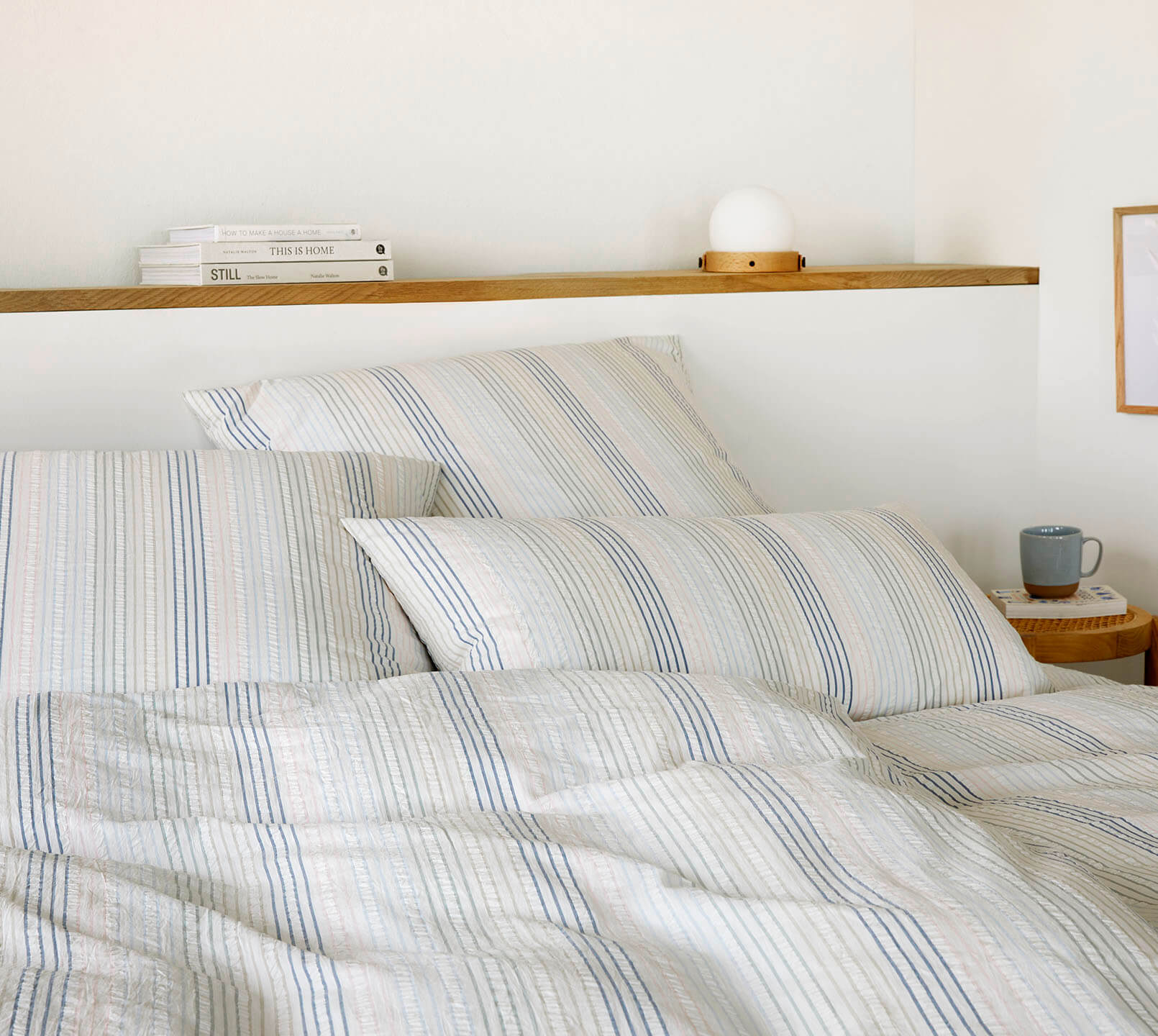 Web-Seersucker Bettwäsche Dueodde in Rauchblau Streifen Schlafzimmer #farbe_Dueodde Rauchblau