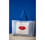 Stoffbeutel Baumwolle Bisou-Kussmund Blau Rot Tasche