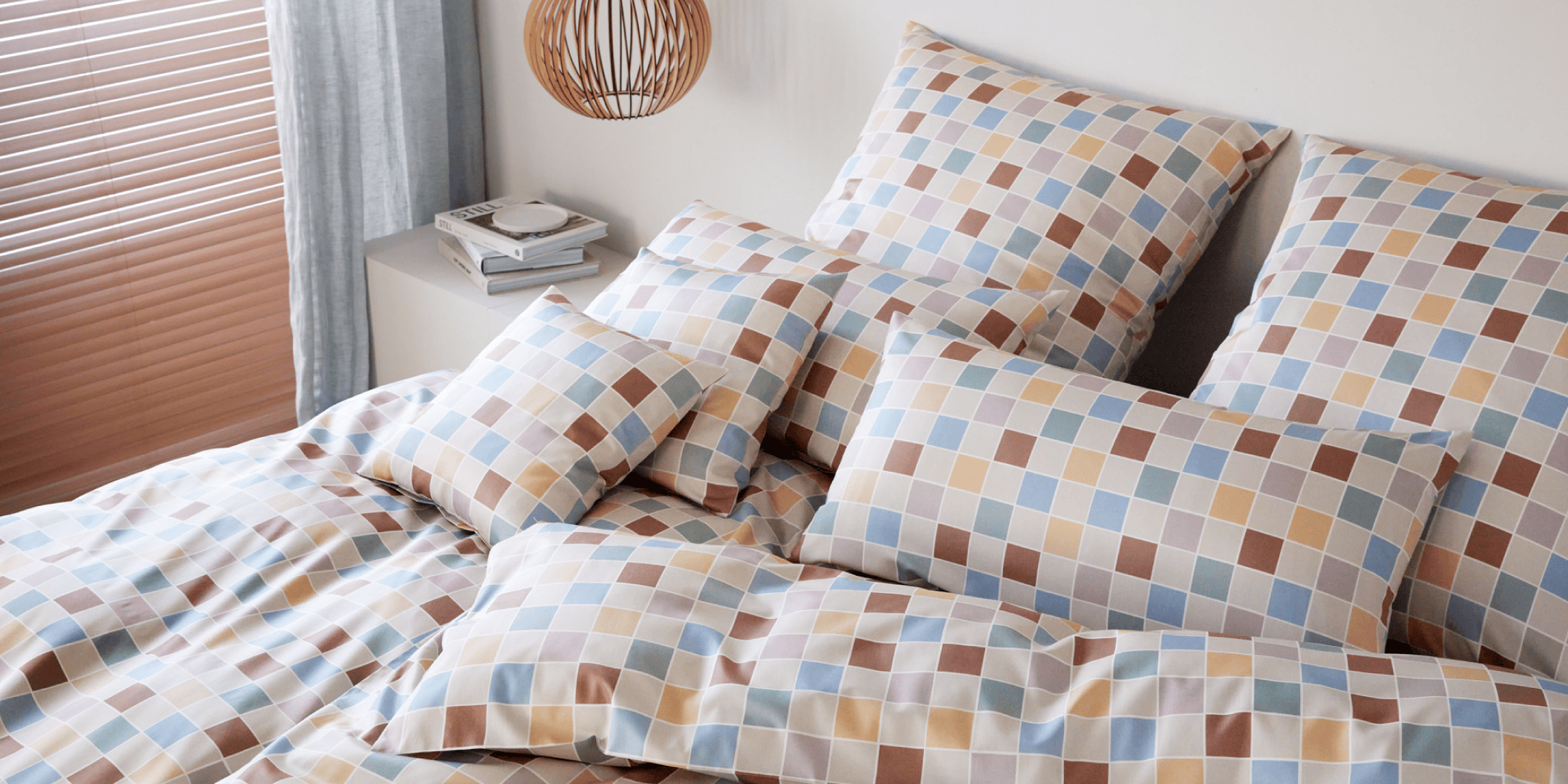 Satin Bettwäsche Scrabble Karo in Beige Schlafzimmer Desktop