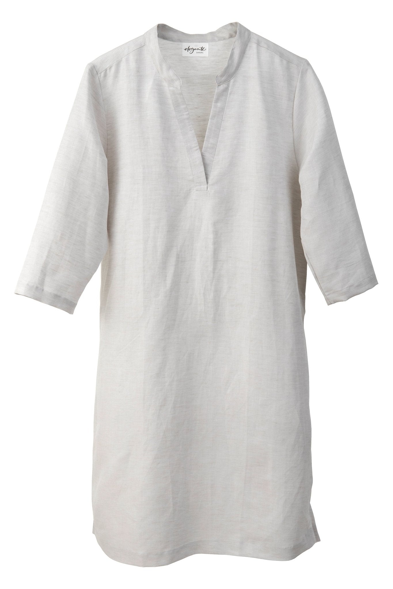 Halbleinen Homewear Tunika Nachthemd Dress in Kreide Freisteller #farbe_Kreide 