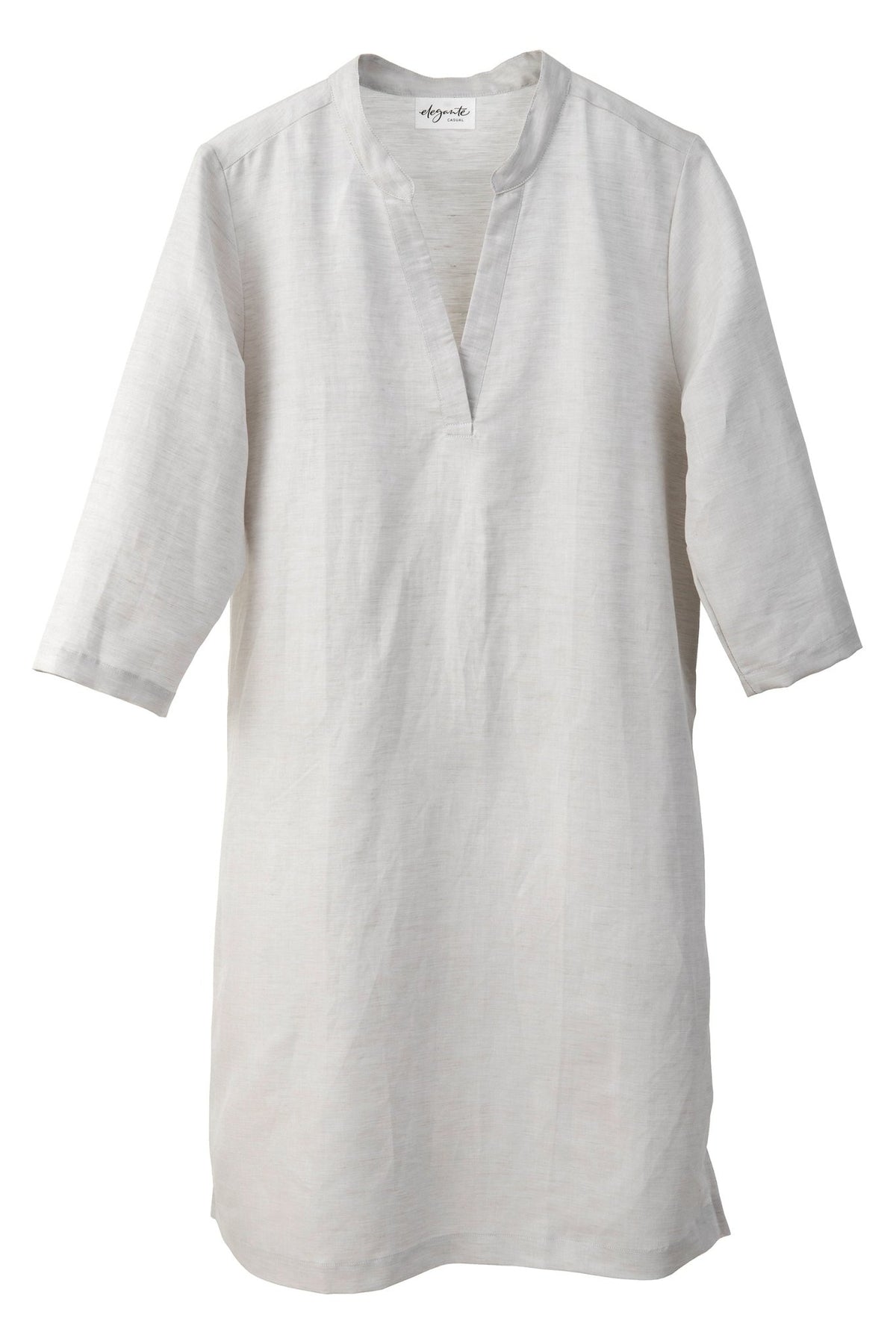 Halbleinen Homewear Tunika Nachthemd Dress in Kreide Freisteller #farbe_Kreide 