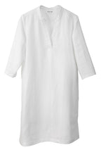 Halbleinen Homewear Tunika Nachthemd Dress in Weiß Freisteller #farbe_Weiß