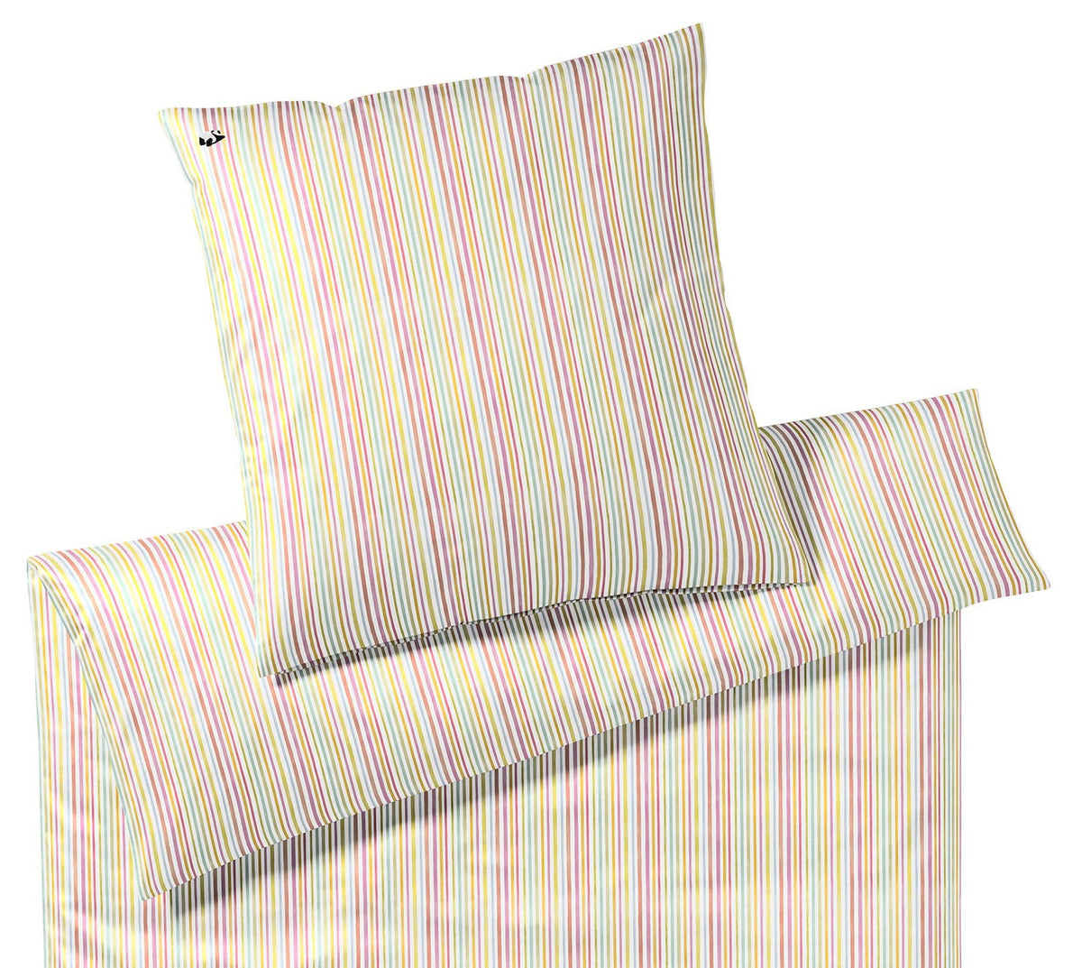 Mako-Batist Regenbogen Kinderbettwäsche Lucky Stripe in Regenbogen Streifen Pandabärstickmotiv Freisteller #farbe_Lucky Stripe Rainbow