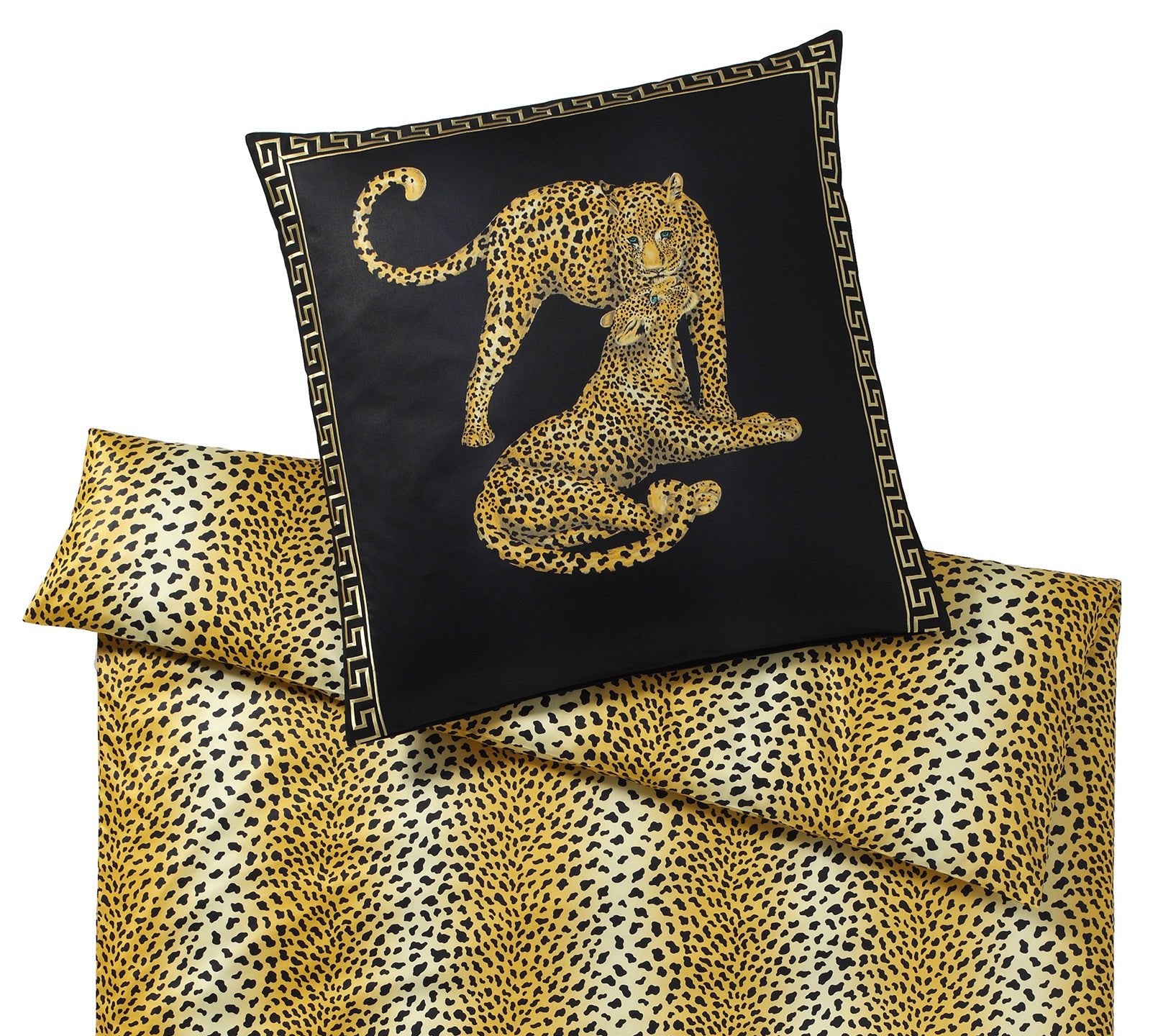 Satin Bettwäsche Gepard Pair in Schwarz Gepardmotiv Freisteller #farbe_Gepard Pair Schwarz