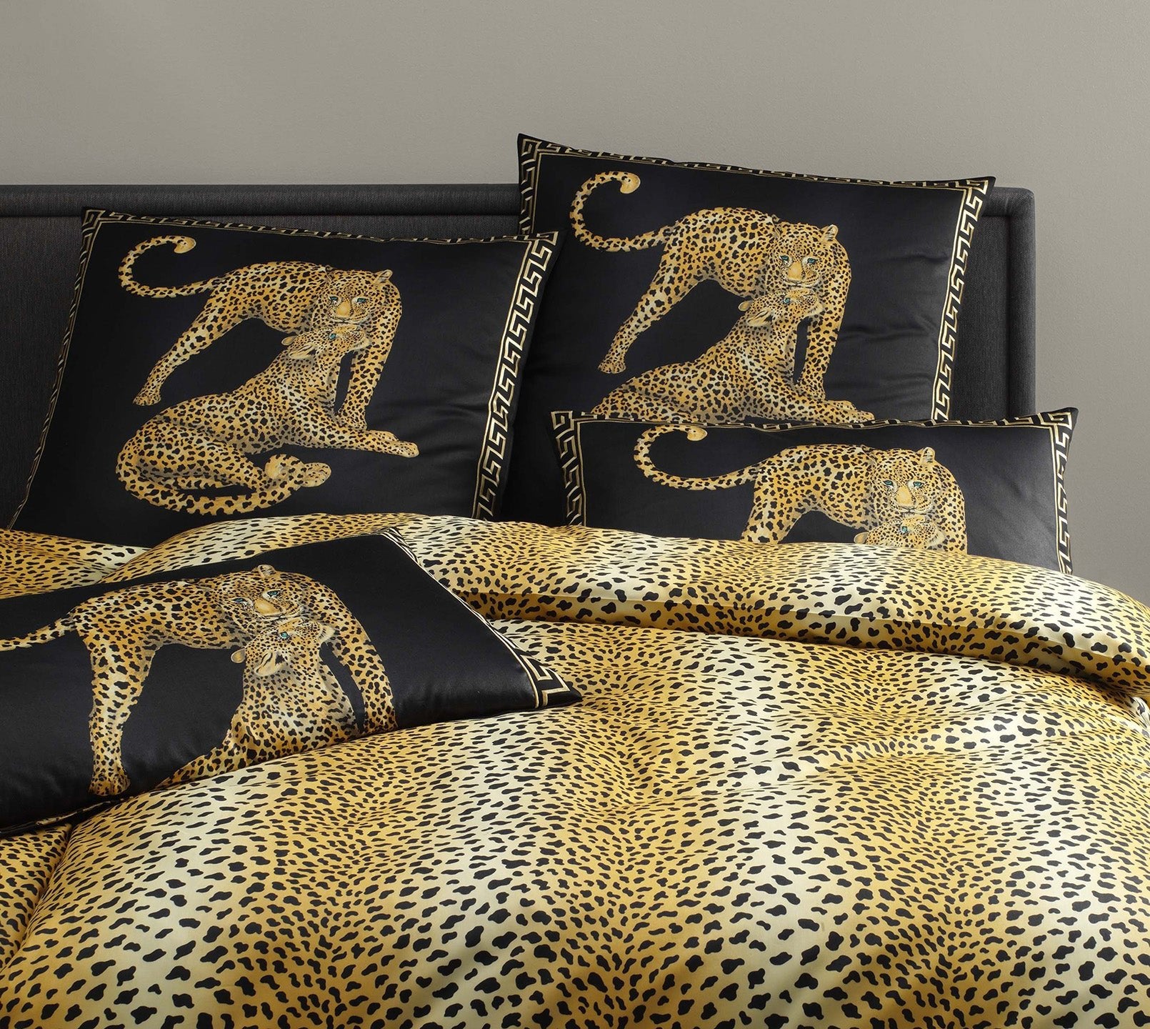 Satin Bettwäsche Gepard Pair in Schwarz Gepardmotiv Schlafzimmer #farbe_Gepard Pair Schwarz