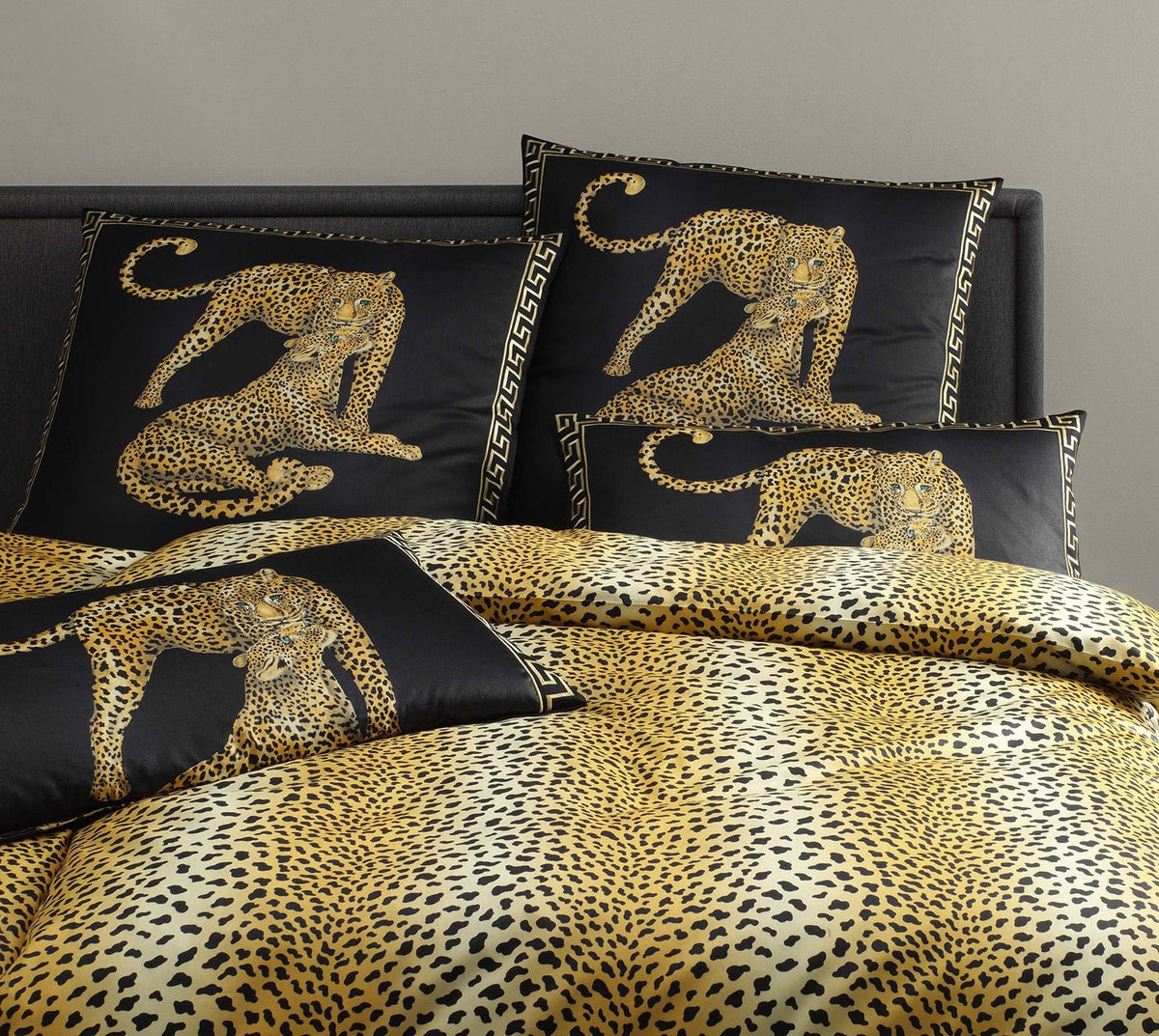Satin Bettwäsche Gepard Pair in Schwarz Gepardmotiv Schlafzimmer #farbe_Gepard Pair Schwarz