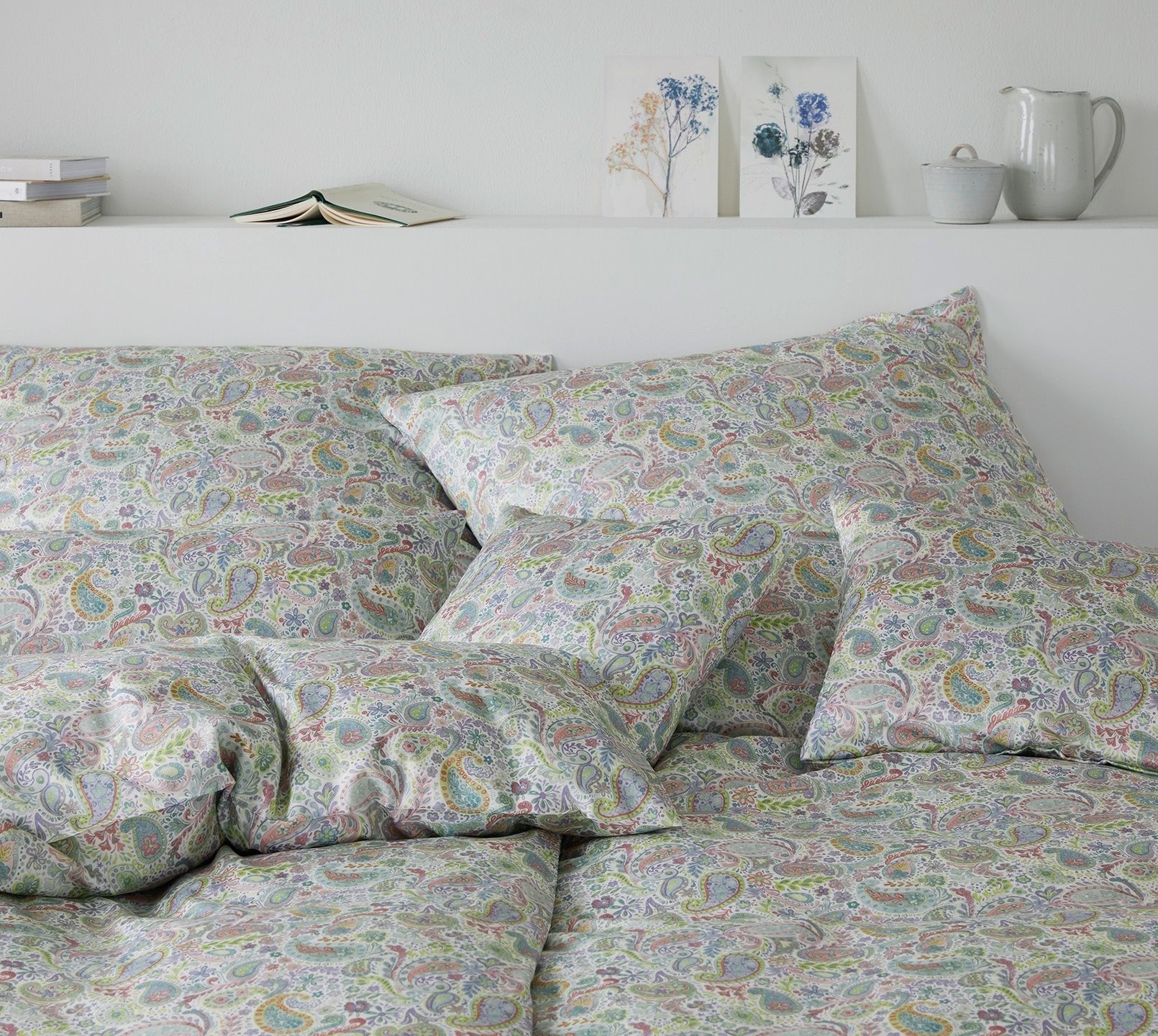 Seiden Satin Bettwaesche Fortune in Lime Paisleymuster Schlafzimmer #farbe_Fortune Lime