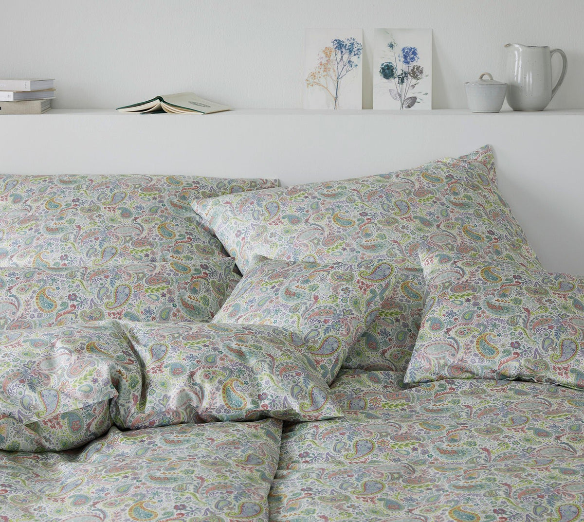 Seiden Satin Bettwaesche Fortune in Lime Paisleymuster Schlafzimmer #farbe_Fortune Lime